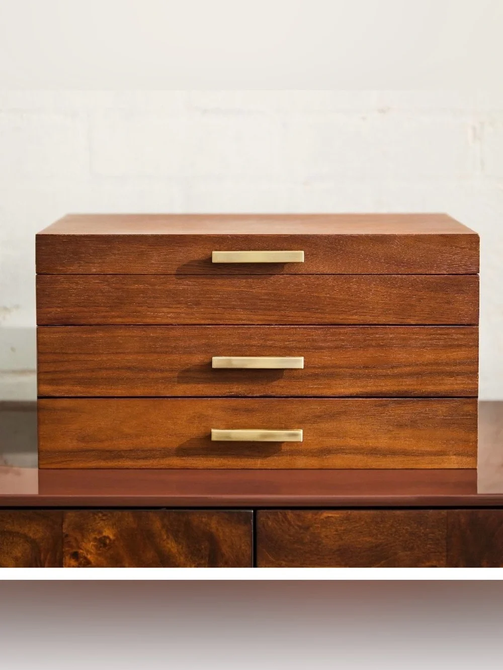 West Elm Mid-Century Acorn Finish 3-Drawer Jewelry Organizer